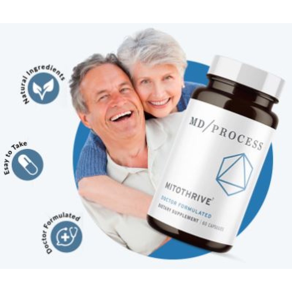 MitoThrive longevity supplement for boosting energy and cellular health, featuring NAD+ precursors like Nicotinamide Riboside and Apigenin