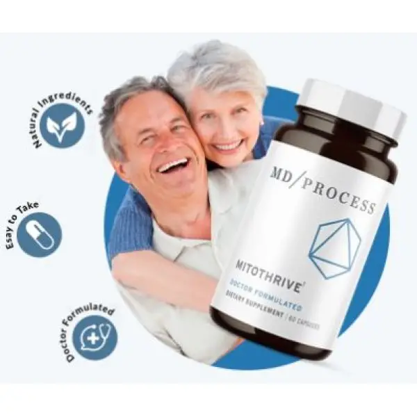 MitoThrive longevity supplement for boosting energy and cellular health, featuring NAD+ precursors like Nicotinamide Riboside and Apigenin