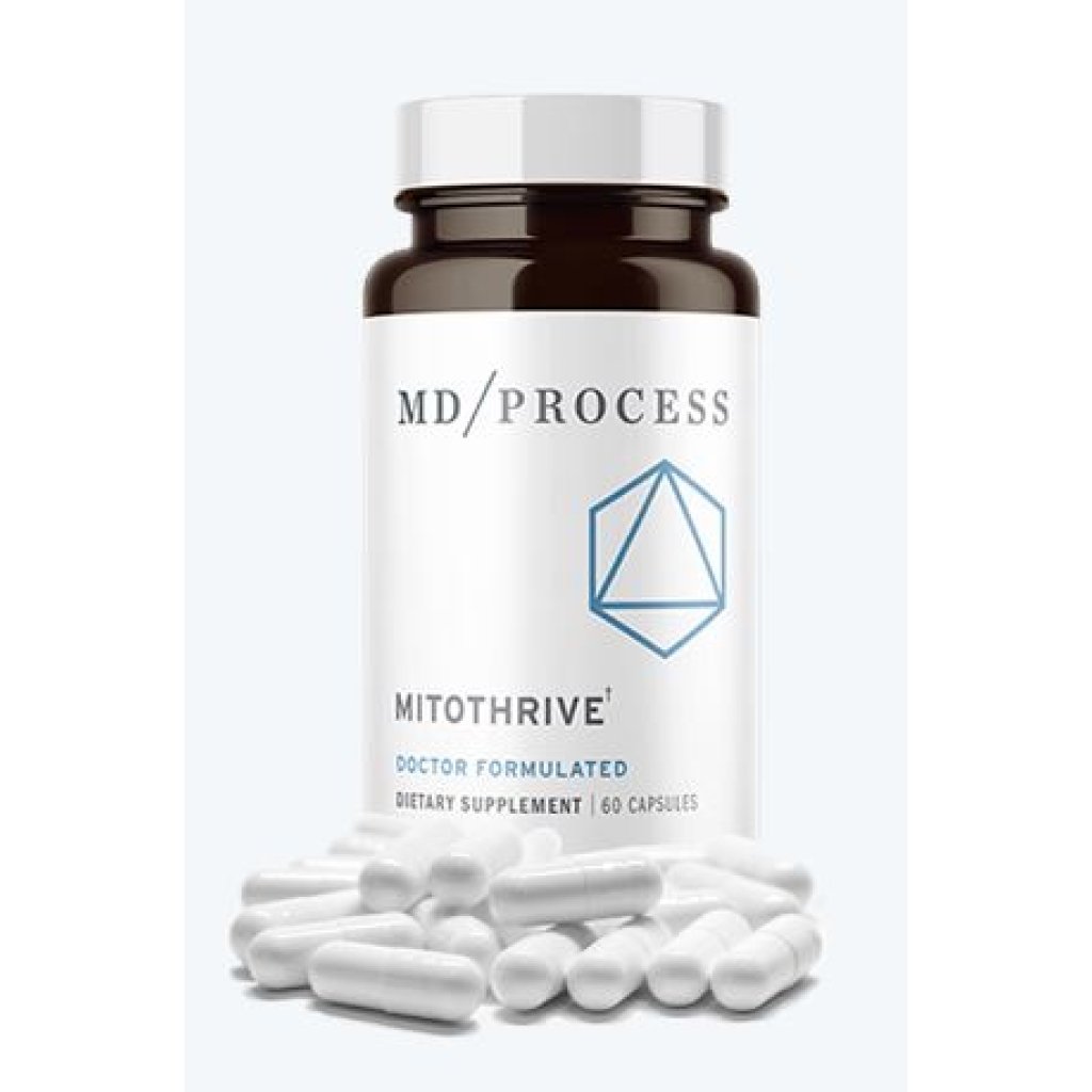 MitoThrive longevity supplement for boosting energy and cellular health, featuring NAD+ precursors like Nicotinamide Riboside and Apigenin
