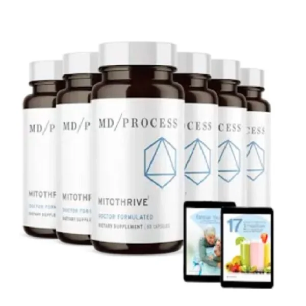 MitoThrive longevity supplement for boosting energy and cellular health, featuring NAD+ precursors like Nicotinamide Riboside and Apigenin