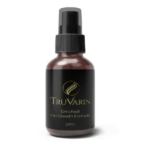 Bottle of TruVarin natural hair growth supplement promoting thicker, healthier, and stronger hair