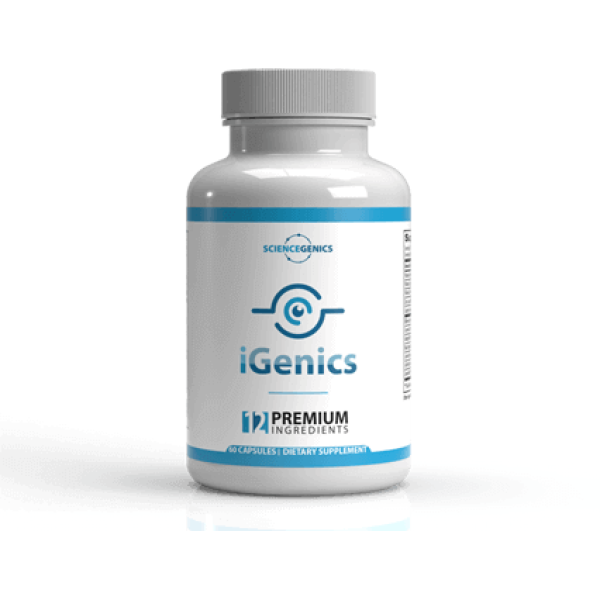 iGenics vision supplement with Ginkgo Biloba, AREDs-2, blueberry, saffron, turmeric, and Bioperine for healthier eyes.