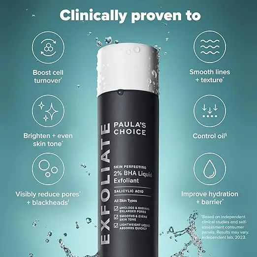 Bottle of Paula’s Choice SKIN PERFECTING 2% BHA Liquid Exfoliant - Best salicylic acid toner for blackheads, enlarged pores, and fine lines.