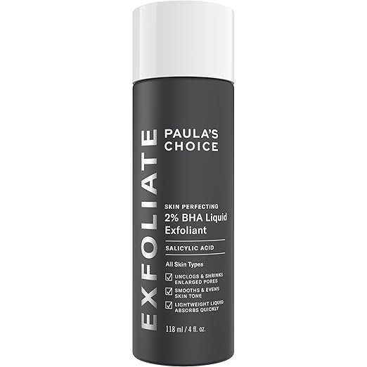 Bottle of Paula’s Choice SKIN PERFECTING 2% BHA Liquid Exfoliant - Best salicylic acid toner for blackheads, enlarged pores, and fine lines.