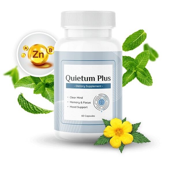 Quietum Plus supplement for tinnitus relief and improved hearing, featuring natural plant extracts and vitamins to support ear health.