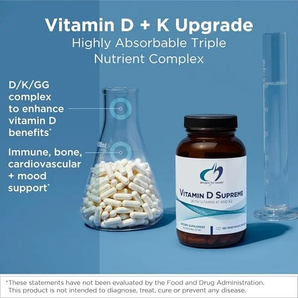 Designs for Health Vitamin D Supreme - Vitamin D3 5000 IU with Vitamin K2 MK-4 and Geranylgeraniol for bone, heart, and immune support