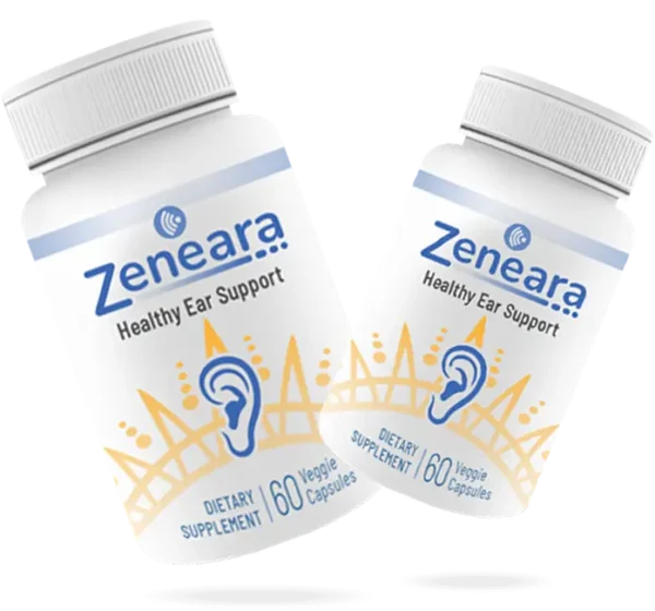 Zeneara - Healthy Ear Support capsules with natural ingredients like Ginkgo Biloba, Zinc, and Passionflower for ear and nervous system health.