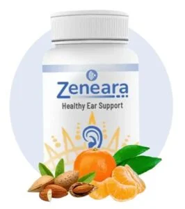 Zeneara - Healthy Ear Support capsules with natural ingredients like Ginkgo Biloba, Zinc, and Passionflower for ear and nervous system health.