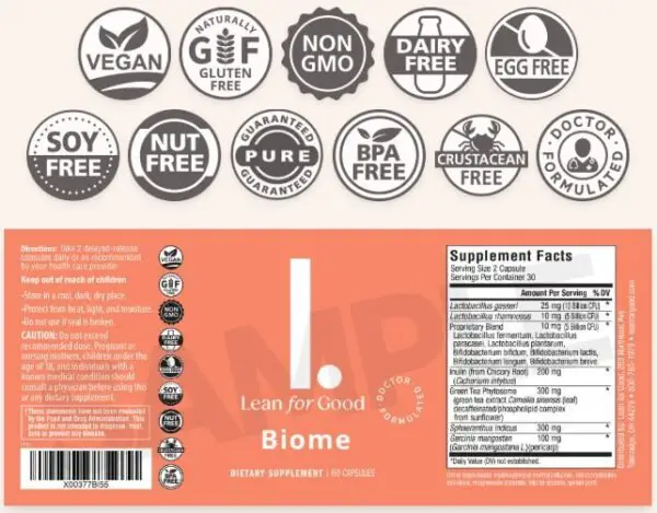 LeanBiome Weight Loss Supplement - Advanced formula with probiotics, Green Tea extract, and Garcinia Mangostana for effective fat burning.